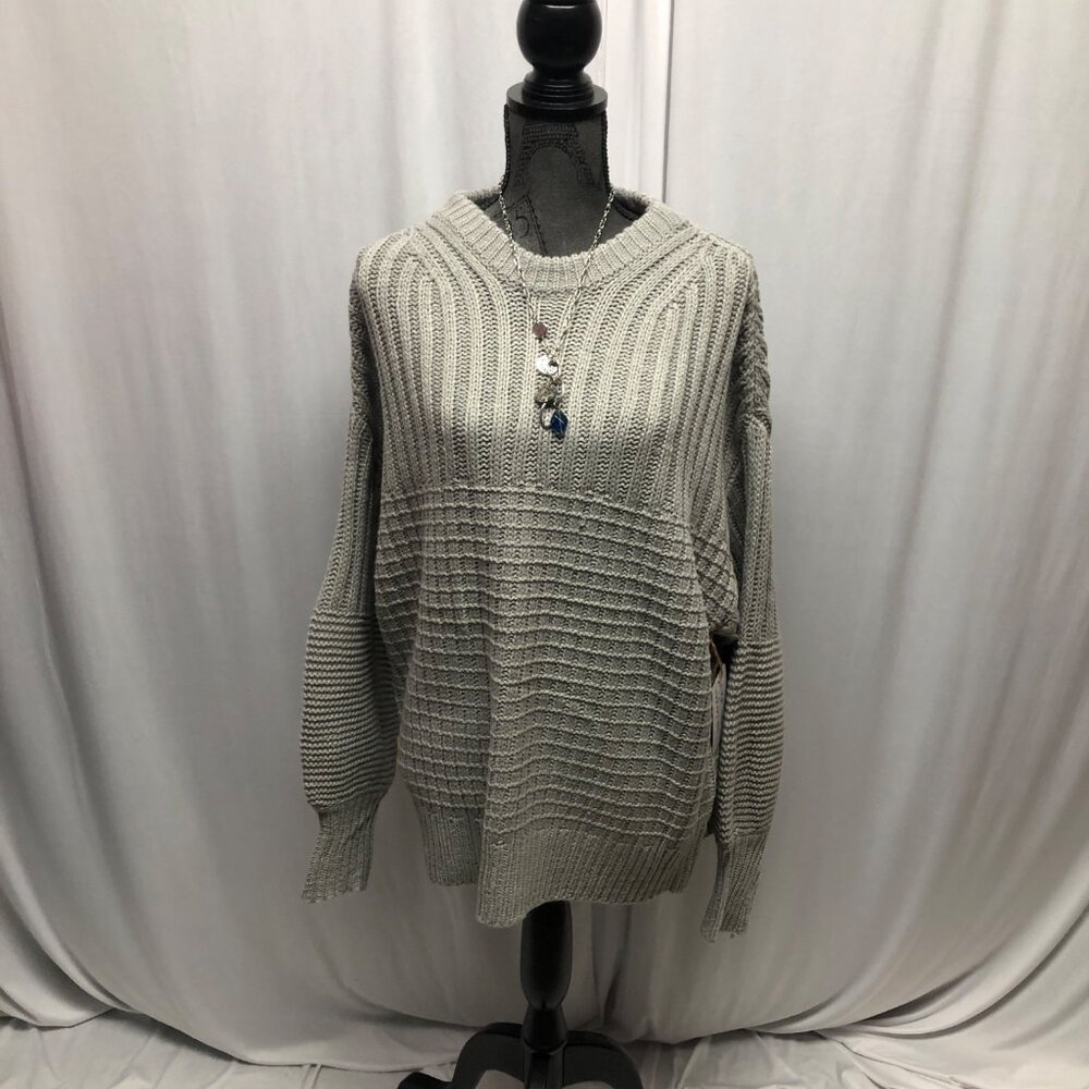 Gray Oversized Knit Sweater Ribbed Womens Size Small Chunky Casual Comfy NEW